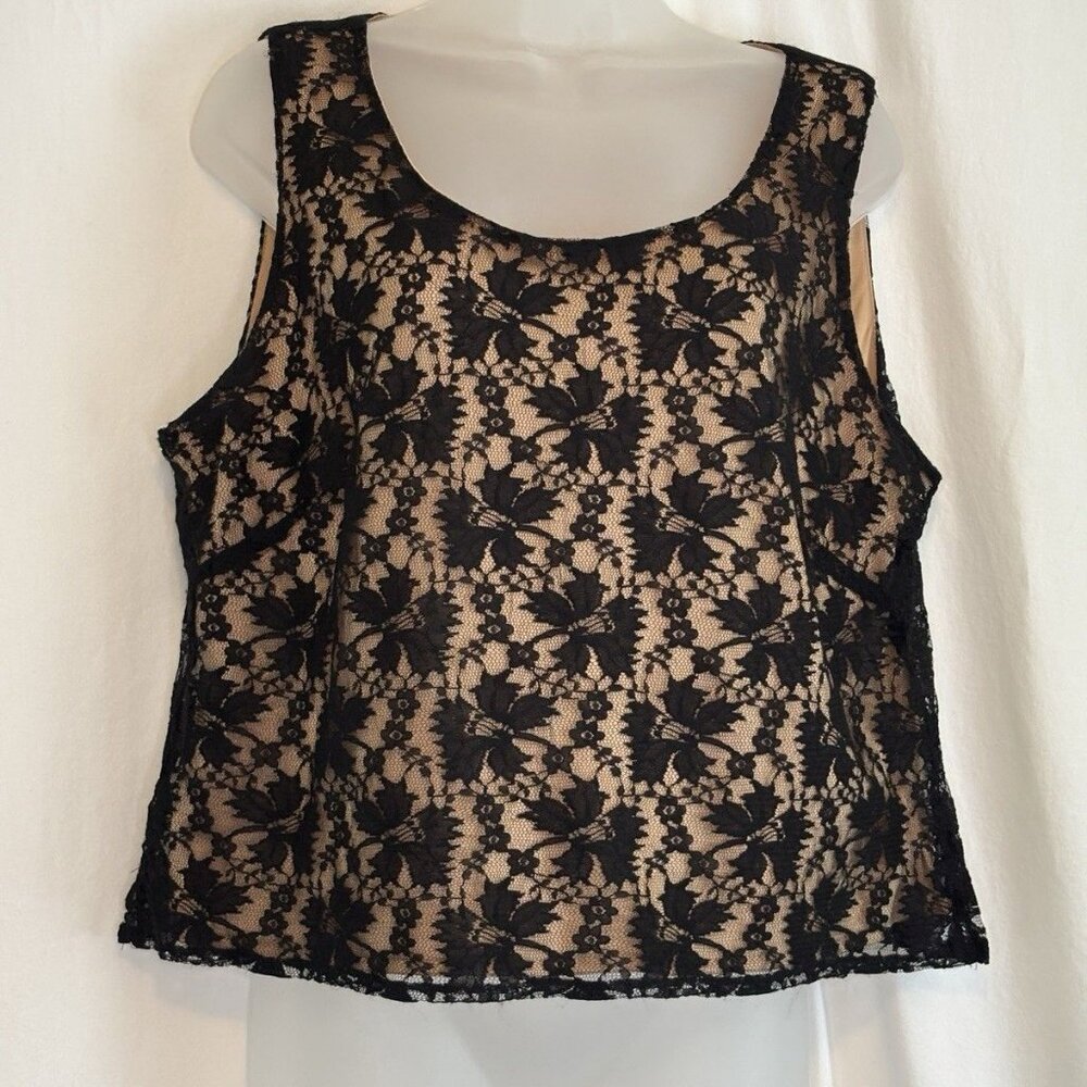 Vintage Danny & Nicole Black Lace Contrast Tank Top - Size 16